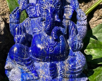 Lapis Ganesh 14 cm Statue Natural Gemstone Lapis Lazuli Ganesha-Indian Healing God Ganesha-HandMade God Ganesha Sculpture"A Spiritual Gift"