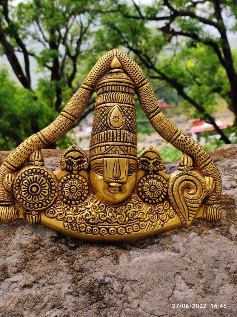 Brass Tirupati Balaji statue, 40CM Hanging Tirupati Vishnu Mask in Brass, shops Tirupati Balaji Figurine, Vishnu for new Beginning, Home, Decor