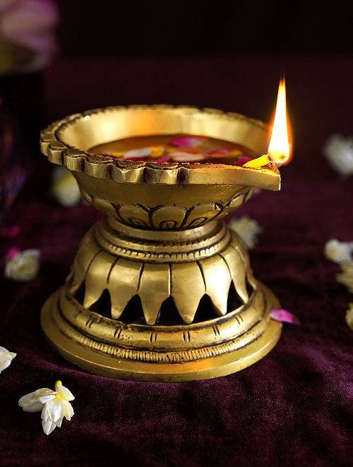 Buy Worship Brass Oil Lamp tabletop Leaves Shape Candle Holder