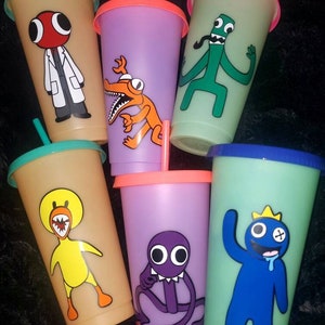 Rainbow friends personalized reuseable cups 24 oz with lid and straw