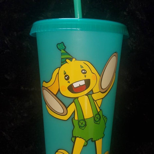 Bunzo bunny poppy playtime personalized reusable 24 oz plastic cup with snap on lid and straw