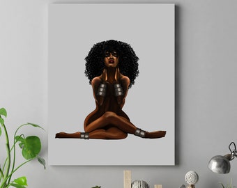 Afro-Amerikaanse zwarte vrouw kunst aan de muur, afrocentrische melanine print, Afro vrouwen, Black Girl Magic, African Queen, canvas print zwarte vrouwen
