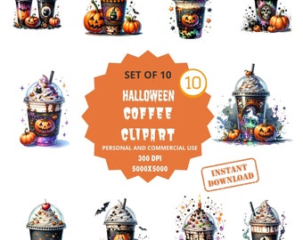 Paquete de imágenes prediseñadas de café de Halloween: Acuarela espeluznante (descarga digital)