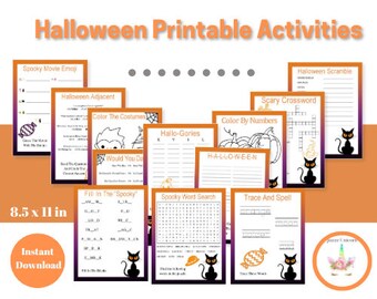 Halloween Activity Bundle: 12 Kids Games, Printable Party Activities (PDF)