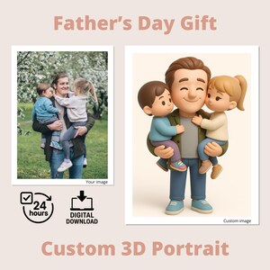 Ritratto personalizzato per la festa del papà / Disegno di famiglia in 3D da foto / Regalo digitale personalizzato