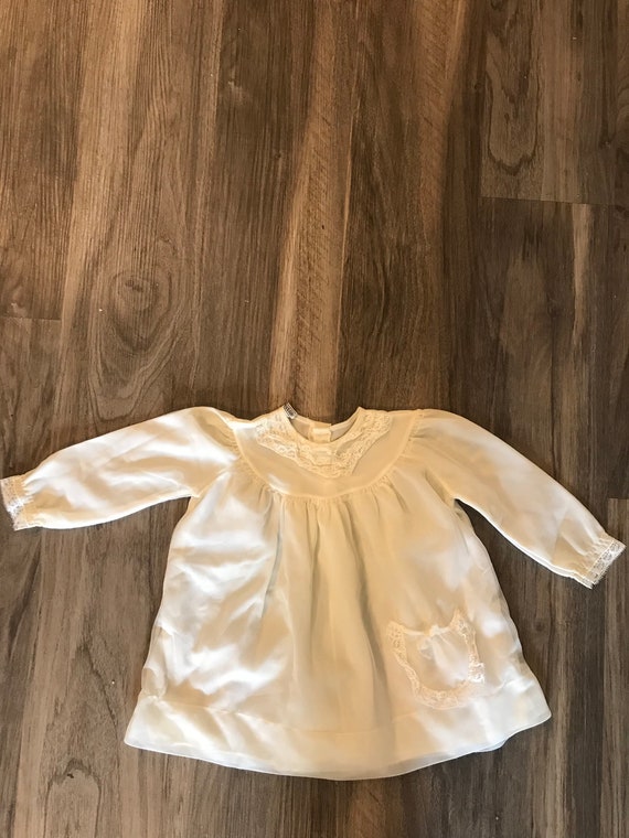 1970's White All Nylon Lace Trim Baby Dress - image 5