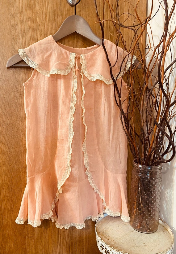 1940's Pink Childs Blouse/Dress with Lace Trim - image 1