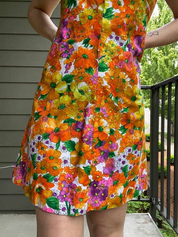 1970's Handmade Watercolor Floral Dress - image 3