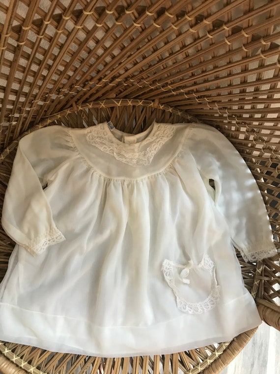 1970's White All Nylon Lace Trim Baby Dress