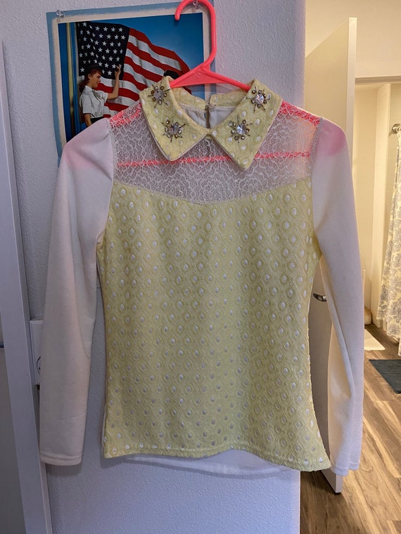 Homemade 1960's Blouse with Jeweled Collar