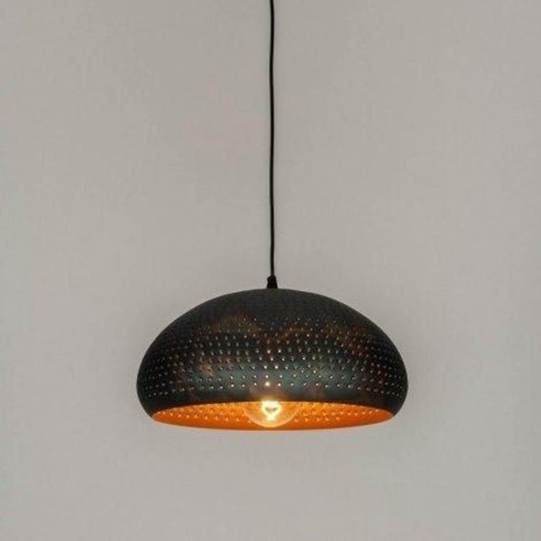 Dome Pendant Lamp.Handmade Pendant Lamps.Moroccan Chandelier. Moroccan Ceiling Lights. Kitchen Island Lighting. Black outside&Gold in