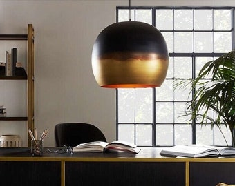 Burnished Brass Globe Pendant Light, Black & Gold Hanging Lamp for Kitchen, Dining, Living Room