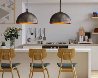 Set of 2 Black Hammered Brass Pendant Lights, Moroccan Dome Light Fixture