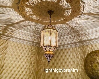 Solid Brass Moroccan Pendant Lamp, Hanging Chandelier Lighting