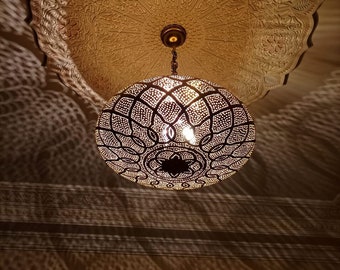 Handmade Moroccan Brass Pendant Light, Engraved Home Decor