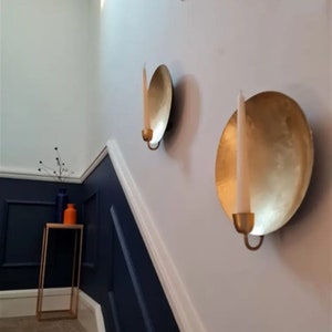 Set of 2 .Moroccan Round brass Gold Leaf Holder Wall Sconce