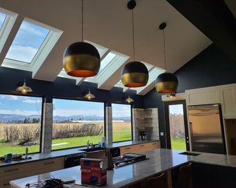 Set of 3 Modern Kitchen Island Pendant Lights, Solid Brass Hanging Ceiling Lamps