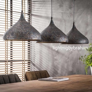 Handmade Pendant Lamps. Ceiling lamp. Moroccan Chandelier. Moroccan Ceiling Lights. Kitchen Island Lighting. Black outside&Gold inside.dome