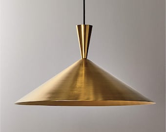Brushed Brass Cone Pendant Light, Modern Hanging Lamp for Kitchen, Dining, Living Room