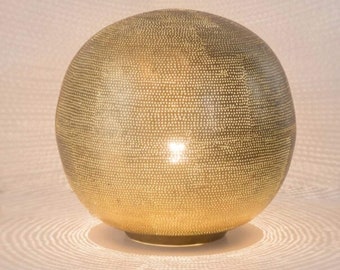Handmade Moroccan Brass Table Lamp, Round Mood Light