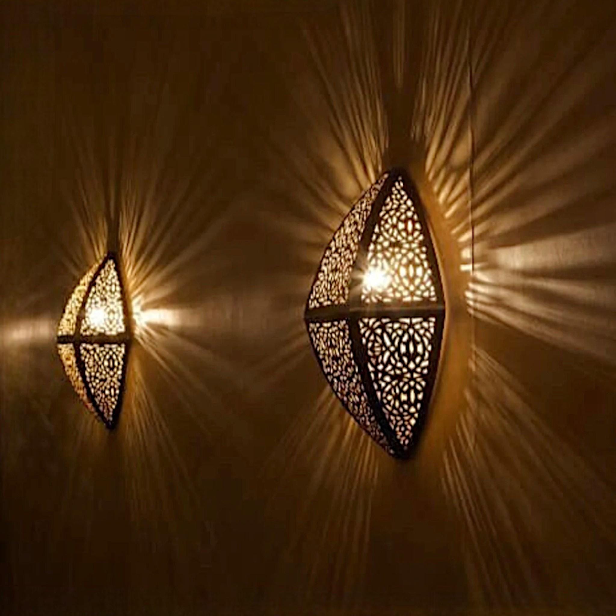 Pair of Moroccan Wall Lights, Handcrafted Copper and Brass Sconces