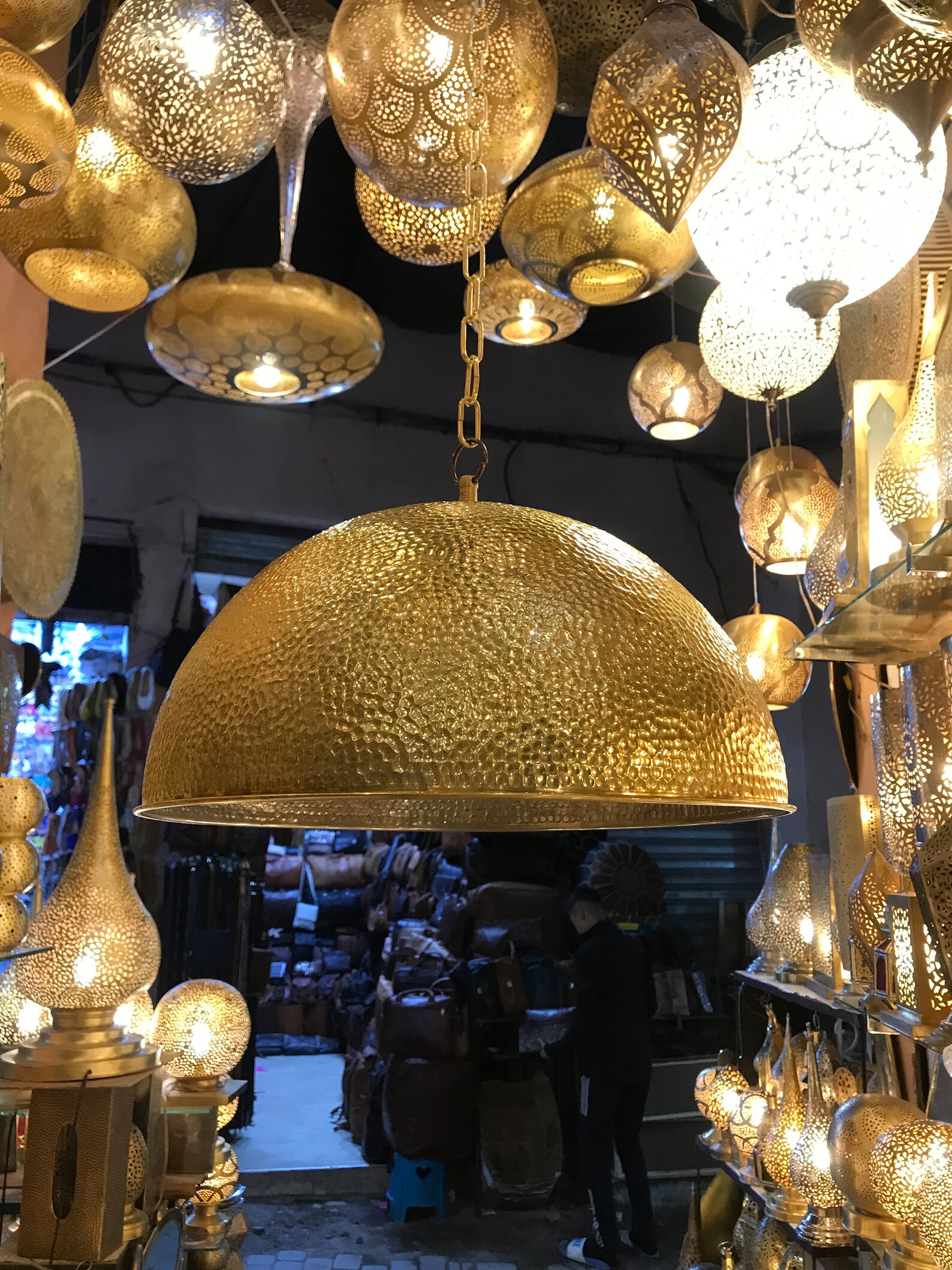 Handmade Hammered Brass Dome Pendant Light, Antique Bronze Moroccan Ce