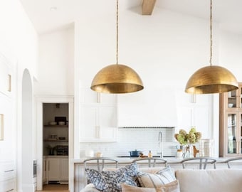 Set of 2 Brass Dome Pendant Lights, Hanging Moroccan Light for Dining Room & Kitchen