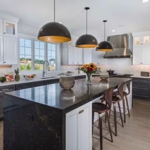 Set of 3 Black and Brass Pendant Lights, Modern Kitchen Island Lighting