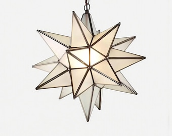 Handmade Moravian Star Glass Pendant Light – Milk Glass Ceiling Lamp for Kitchen or Foyer