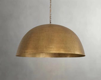 Antiqued Brass Dome Pendant Light, Boho Hanging Ceiling Lamp