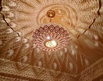 Handmade Moroccan Pendant Light, Engraved Hanging Brass Lamp for Home Decor