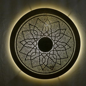 Moroccan Wall Sconce , Moroccan round wall light disc oriental - Handmade wall lamp Brass night light