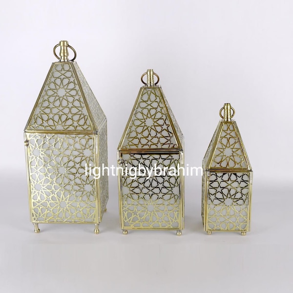 Moroccan Candle Light Ornate Brass ,Glass Lantern In Moroccan Design, Wind Light,