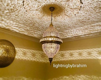 Large Brass Pendant Lamp, Handmade Moroccan Chandelier Lighting