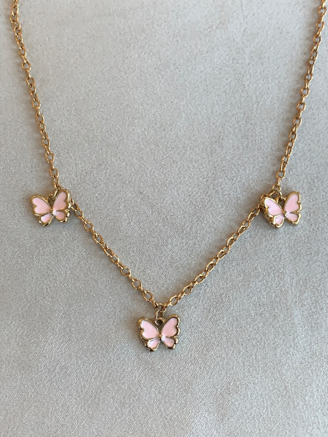 Gold triple butterfly charm necklace choker aesthetic Etsy