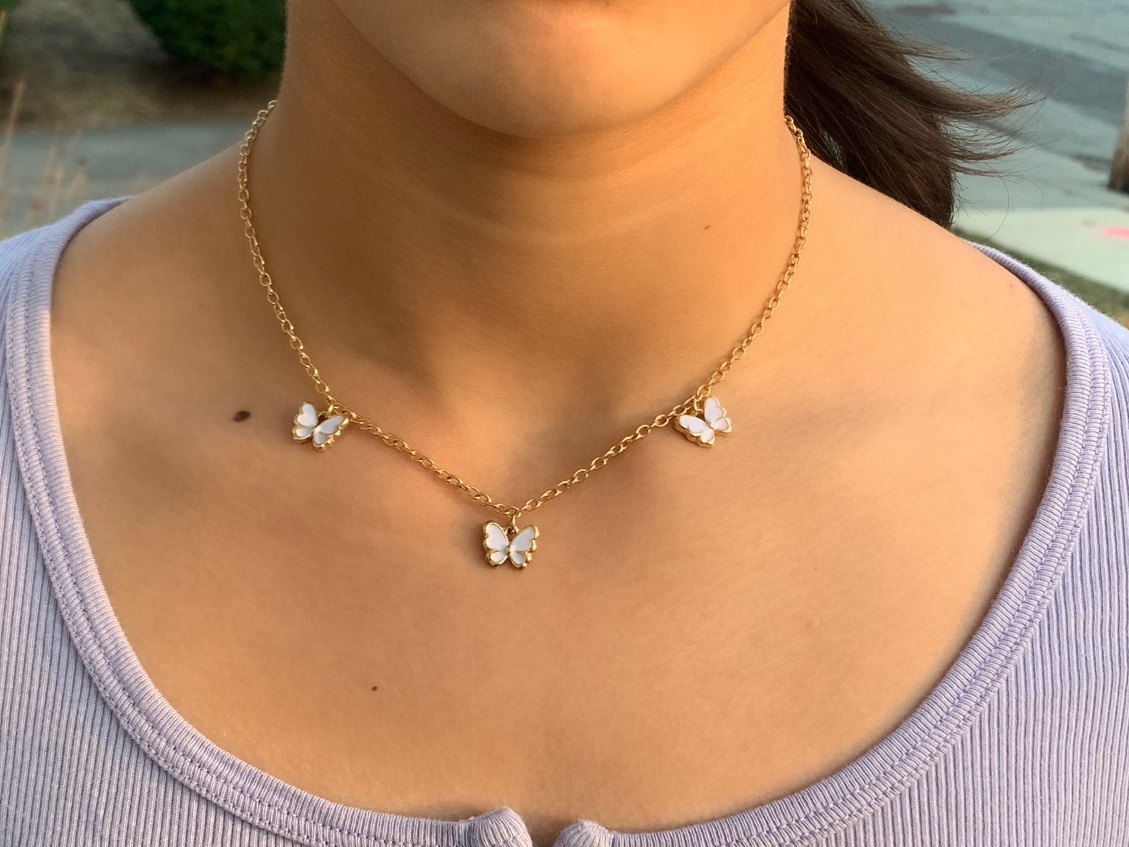 Gold triple butterfly charm necklace choker aesthetic Etsy