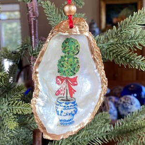 Oyster Shell Blue and White Chinoiserie Topiaries Christmas OrnamentBlue and White Ginger Jar Ornament Shell Christmas Ornament image 6