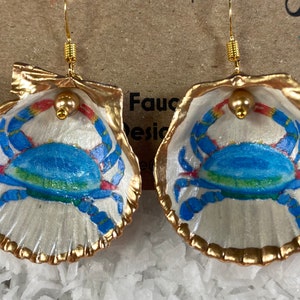 Blue Crab Scallop Earrings - Tiny Scallop Earrings - Ocracoke Island, NC