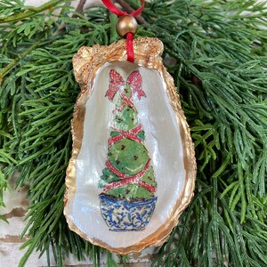 Oyster Shell Blue and White Chinoiserie Topiaries Christmas OrnamentBlue and White Ginger Jar Ornament Shell Christmas Ornament image 3