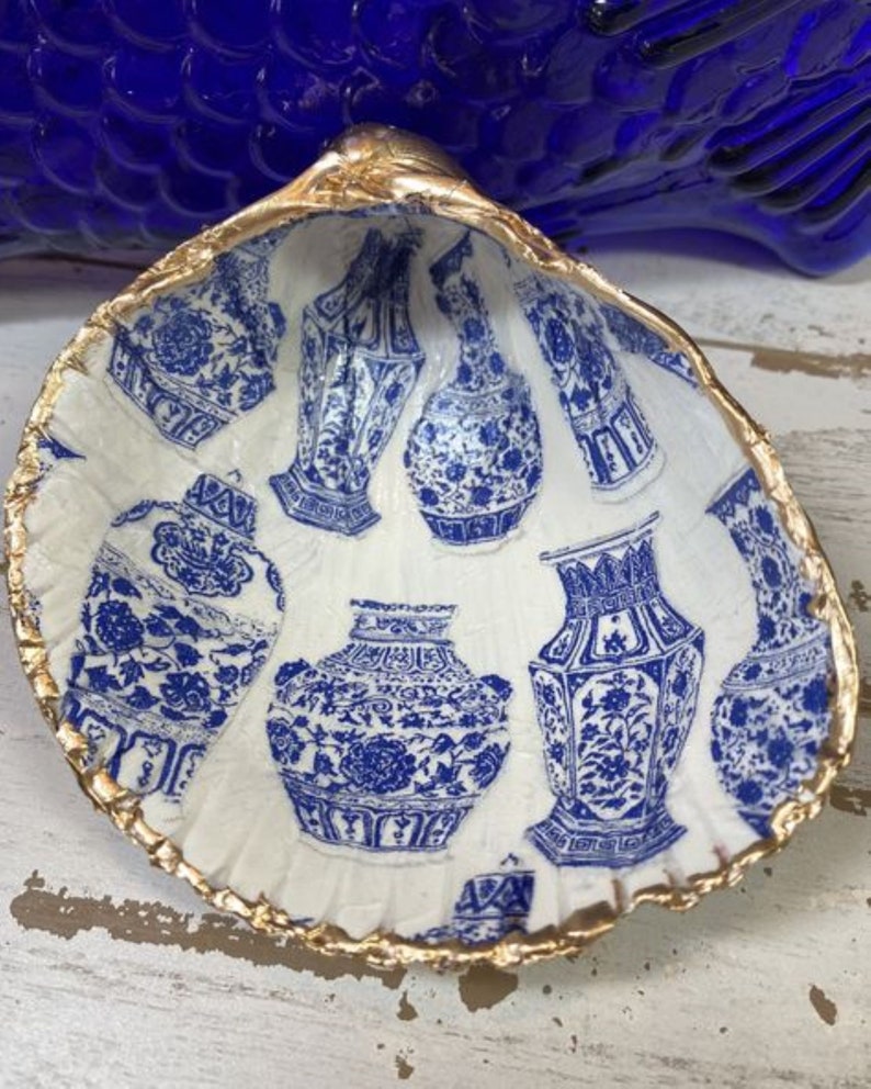unique gift from Ocracoke Island. Decoupage Giant Cockle Shell Jewelry dish