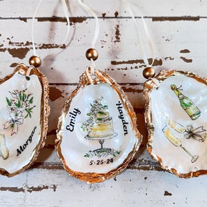 Custom Bridal Oyster Shell Ornament: Gold Gilded Wedding Keepsake