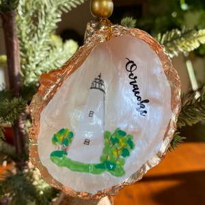 Ocracoke Lighthouse Oyster Shell Christmas Ornaments