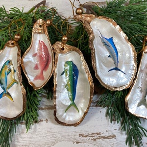 Fish Ornaments 6-10, Oyster Shell Fish Christmas Ornaments, Decoupage ...