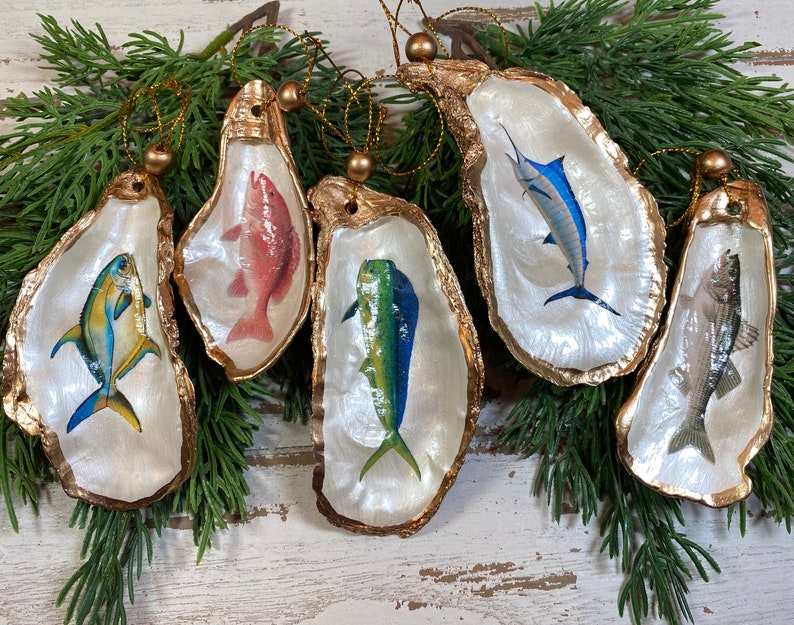 Fish Ornaments 610 Oyster Shell Fish Christmas Ornaments Etsy