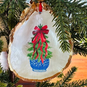 Oyster Shell Blue and White and red Chinoiserie Christmas tree Ornament*Blue and White Ginger Jar Ornament* Shell Christmas Ornament*