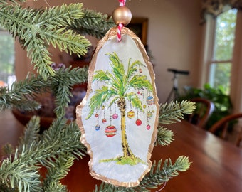Palm Tree Oyster Shell Christmas Ornament