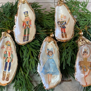 Oyster Shell Nutcracker Suite Characters*Oyster Shell Ornament* Shell Christmas Ornament* Decoupage Oyster Shell*Nutcracker Beach Ornament