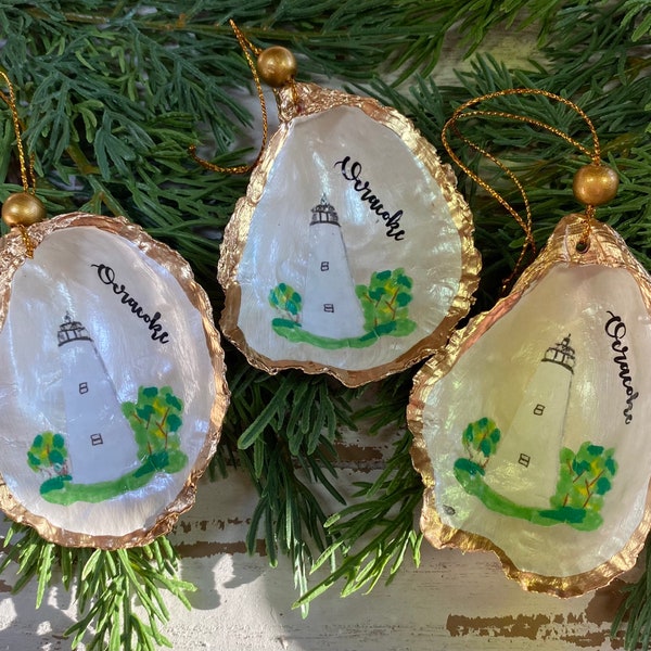 Ocracoke Lighthouse Oyster Shell Christmas Ornaments