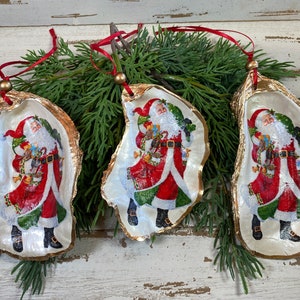 Oyster Shell Santa Claus Ornament*Oyster Shell Ornament* Shell Christmas Ornament* Decoupage Oyster Shell*Santa Claus Beach Ornament