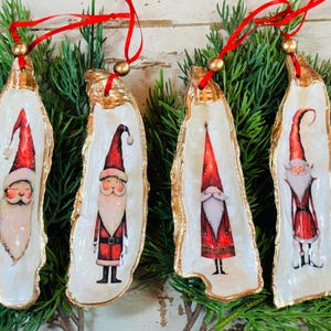 Decoupage Santa Oyster Shell Ornament: Coastal Christmas Decor